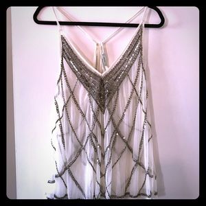 Show Stopping White Sheer Sequinned Tank